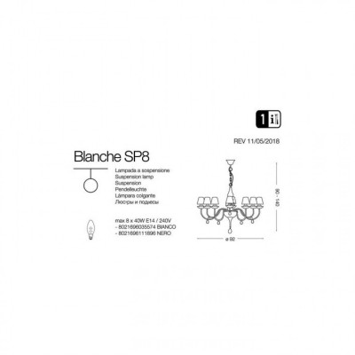 Люстра Ideal Lux BLANCHE SP8 BIANCO 035574