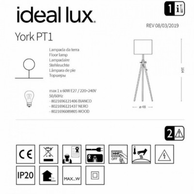 Торшер Ideal Lux YORK PT1 BIANCO 121406