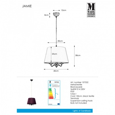 Подвесной светильник MarkSlojd Sweden JAMIE Pendant 3L Black/Purple 107532