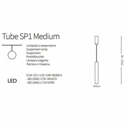 Подвесной светильник Ideal Lux TUBE D6 NERO 211718