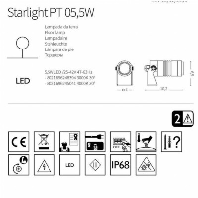 Уличный светильник Ideal Lux STARLIGHT PT 5.5W 4000K 245041 Уличный светильник Ideal Lux STARLIGHT PT 5.5W 4000K 245041