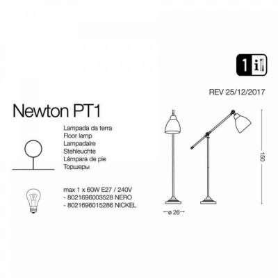 Торшер Ideal Lux NEWTON PT1 NICKEL 015286