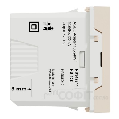 Розетка USB для зарядки, 1А, 1 модуль, бежевый, Unica New, NU342844 Schneider Electric