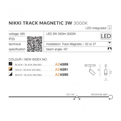 Трековий світильник AZzardo NIKKI TRACK MAGNETIC 3W 3000K GO/BK AZ4591 Трековий світильник AZzardo NIKKI TRACK MAGNETIC 3W 3000K GO/BK AZ4591