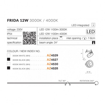 Точечный светильник AZzardo FRIDA 12W 3000K WH AZ4529