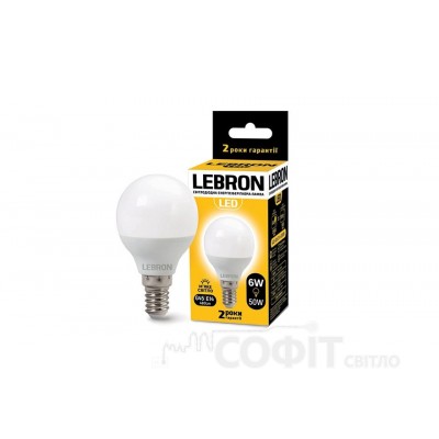 Лампа светодиодная LED Lebron L-G45 6W E14 3000K 220V 480Lm 11-12-19
