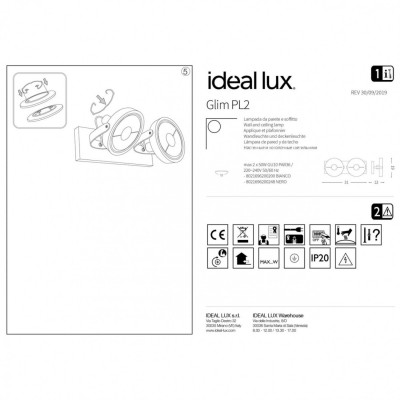 Бра-спот Ideal Lux GLIM PL2 BIANCO 200200 Бра-спот Ideal Lux GLIM PL2 BIANCO 200200