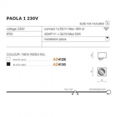 Точковий світильник AZzardo PAOLA 1 230V WH AZ4128