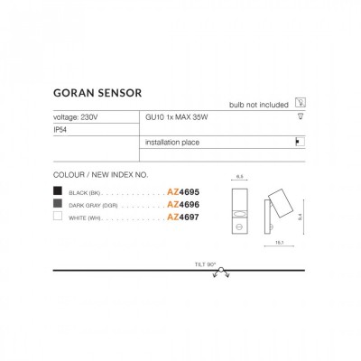 Уличный светильник AZzardo GORAN SENSOR BK AZ4695