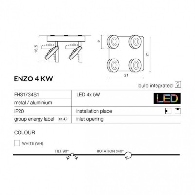 Спот AZzardo ENZO 4 WHITE S1 AZ0674