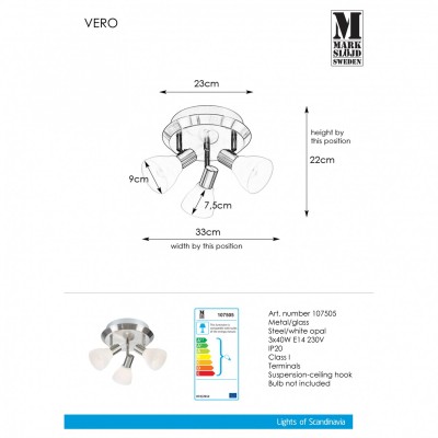 Спот MarkSlojd Sweden Vero Ceiling 3L Steel/Opal 107505