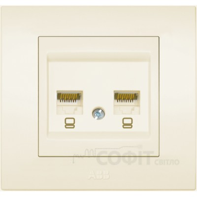 Розетка компьютерная двойная RJ45 CAT6 ABB Cosmo бежевый 619-010300-248