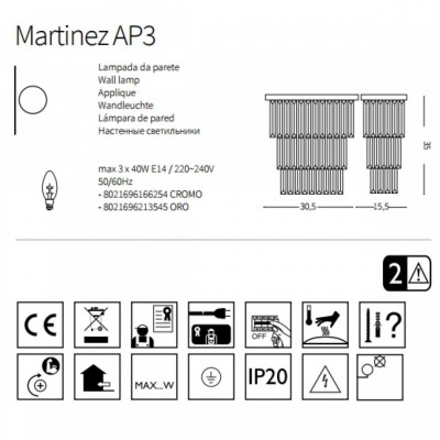 Бра Ideal Lux MARTINEZ AP3 ORO 213545 Бра Ideal Lux MARTINEZ AP3 ORO 213545
