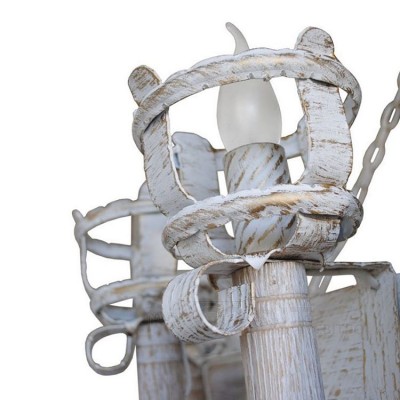 Люстра из дерева Факел - Римский 12 ламп Белая, Дерево Состаренное белое