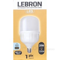 Лампа світлодіодна LED Lebron L-A80 20W E27 6500K 220V 1800Lm 11-18-12-1