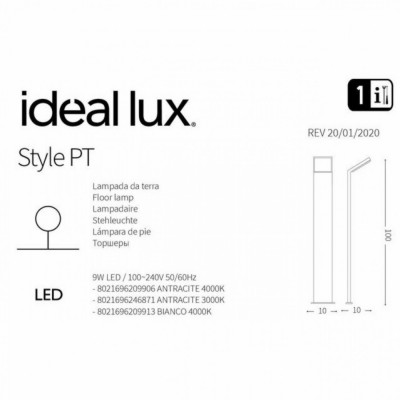 Столбик Ideal Lux STYLE PT ANTRACITE 4000K 209906 Столбик Ideal Lux STYLE PT ANTRACITE 4000K 209906