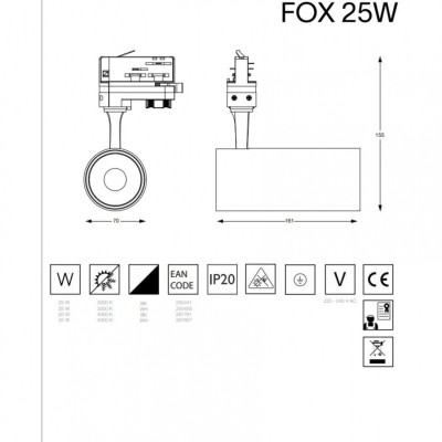 Трековий світильник Ideal Lux Fox 25w cri80 35° 4000k 267807 Трековий світильник Ideal Lux Fox 25w cri80 35° 4000k 267807