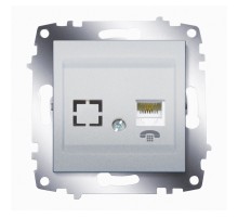 Розетка телефонная RJ11 + гнездо ABB Cosmo алюминий 619-011000-221