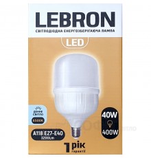 Лампа світлодіодна LED Lebron L-A100 40W E27 6500K 220V 3200Lm 11-18-22-1