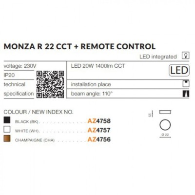 Стельовий світильник AZzardo MONZA R 22 CCT REMOTE CONTROL (BK) AZ4758 Стельовий світильник AZzardo MONZA R 22 CCT REMOTE CONTROL (BK) AZ4758