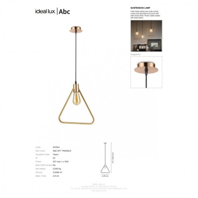Подвесной светильник Ideal Lux ABC SP1 TRIANGLE 207834 Подвесной светильник Ideal Lux ABC SP1 TRIANGLE 207834