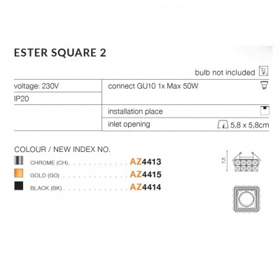 Светильник точечный хрустальный Azzardo AZ4414 Ester Square 2 BK Светильник точечный хрустальный Azzardo AZ4414 Ester Square 2 BK