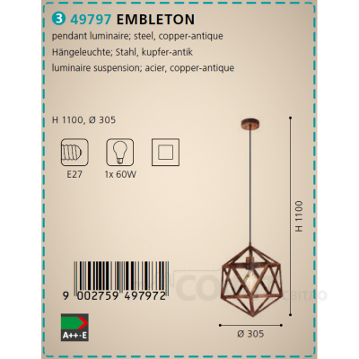 Світильник підвісний Eglo 49797 EMBLETON