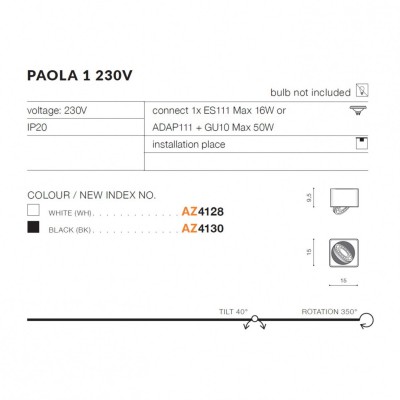 Точковий світильник AZzardo PAOLA 1 230V BK AZ4130