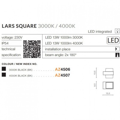 Вуличний світильник AZzardo LARS SQUARE WALL 4000K DGR AZ4507