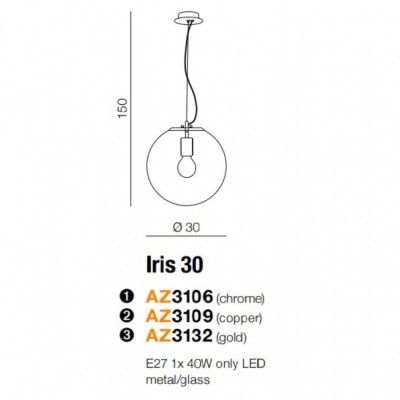 Подвесной светильник AZzardo IRIS 30 GOLD AZ3132