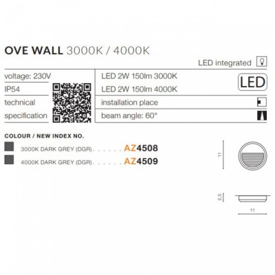 Уличный светильник AZzardo OVE WALL 3000K DGR AZ4508
