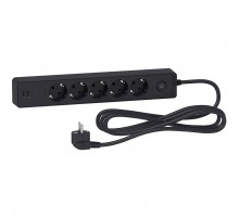 Удлинитель Unica Extend 5 гнезд 2хUSB 3м Черный ST945U3B Schneider Electric