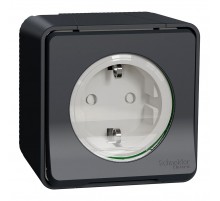 Накладна розетка із заземленням та шторками вологозахищена IP55, чорна, Schneider Electric Mureva Styl, MUR36034