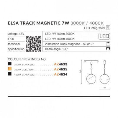 Трековий світильник AZzardo ELSA TRACK MAGNETIC 7W 3000K GO AZ4635 Трековий світильник AZzardo ELSA TRACK MAGNETIC 7W 3000K GO AZ4635