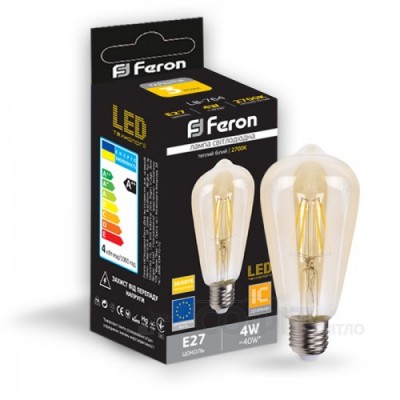 Лампа светодиодная ST64 Feron LB-764 золото 4W E27 2700K Filament