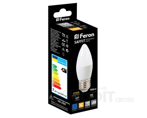 Світлодіодна лампа C37 Feron LB-197 7W E27 2700K SAFFIT