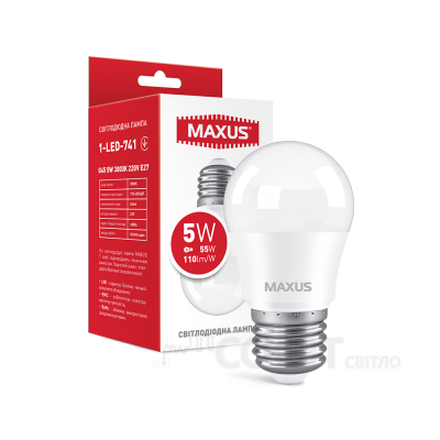 Лампа світлодіодна G45 Maxus 1-LED-741 5W 3000K 220V E27