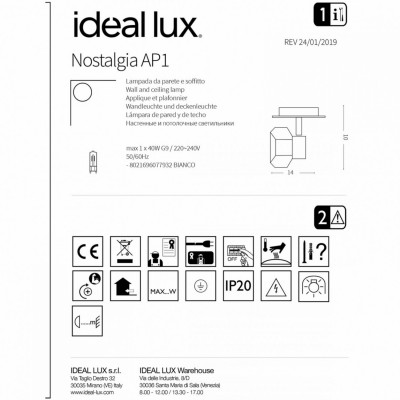 Бра-спот Ideal Lux NOSTALGIA AP1 077932 Бра-спот Ideal Lux NOSTALGIA AP1 077932