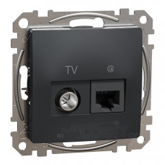 Розетка TV + комп'ютерна RJ45 кат. 6 UTP, чорний, Sedna Design & Elements SDD114469T, Schneider Electric