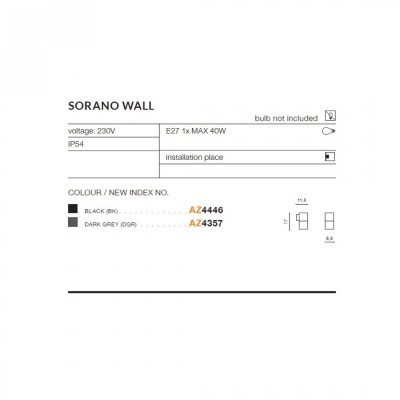 Вуличний світильник AZzardo SORANO WALL BK AZ4446