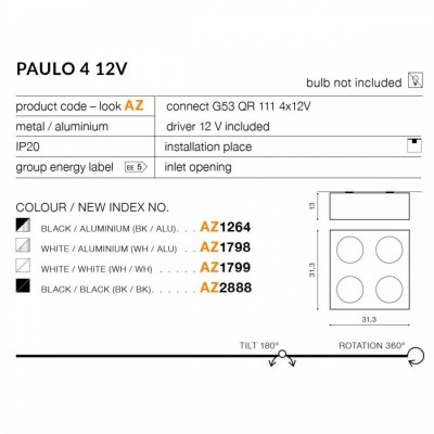 Точечный светильник AZzardo PAULO 4 12V WHITEWHITE AZ1799