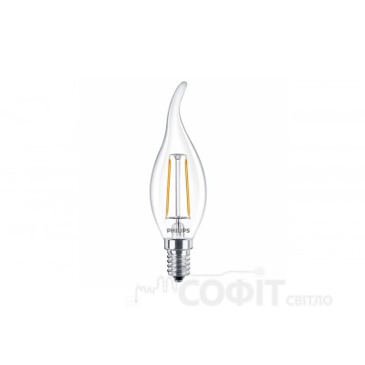 Лампа светодиодная C37 Philips LED Fila ND E14 2.3-25W 2700K 230V BA35 1CT APR Филамент Свеча на ветру 929001180307
