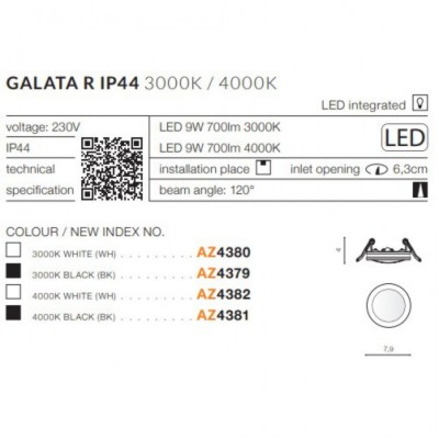 Потолочный светильник AZzardo GALATA R 3000K WH AZ4380