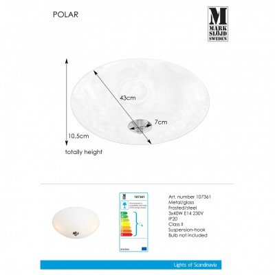 Потолочный светильник MarkSlojd Sweden POLAR plafond 3L 43cm Frosted/Steel 107361