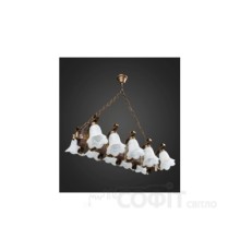 Люстра дерев'яна Балка - Вензель - Плафон на ланцюгу 10 ламп, дерево венге, метал бронза патина, плафон скло, D-87см, ФС 108