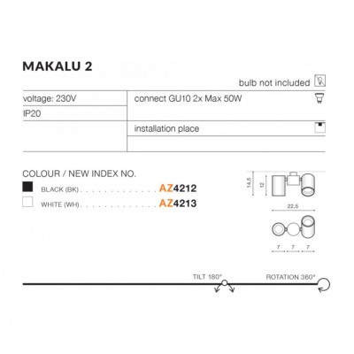 Спот AZzardo MAKALU 2 BK AZ4212