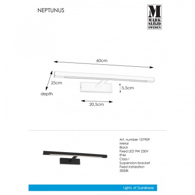 Бра MarkSlojd Sweden NEPTUNUS Wall 9W LED Black IP44 107909