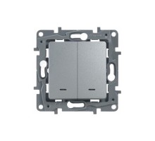 Выключатель двухклавишный с подсветкой алюминий, 10А, Legrand Etika 672404