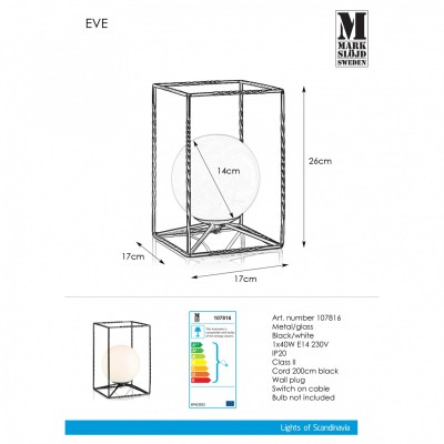 Настольная лампа MarkSlojd Sweden EVE Table 1L Black/White 107816