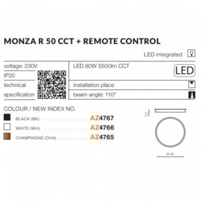 Стельовий світильник AZzardo MONZA R 50 CCT REMOTE CONTROL (WH) AZ4766